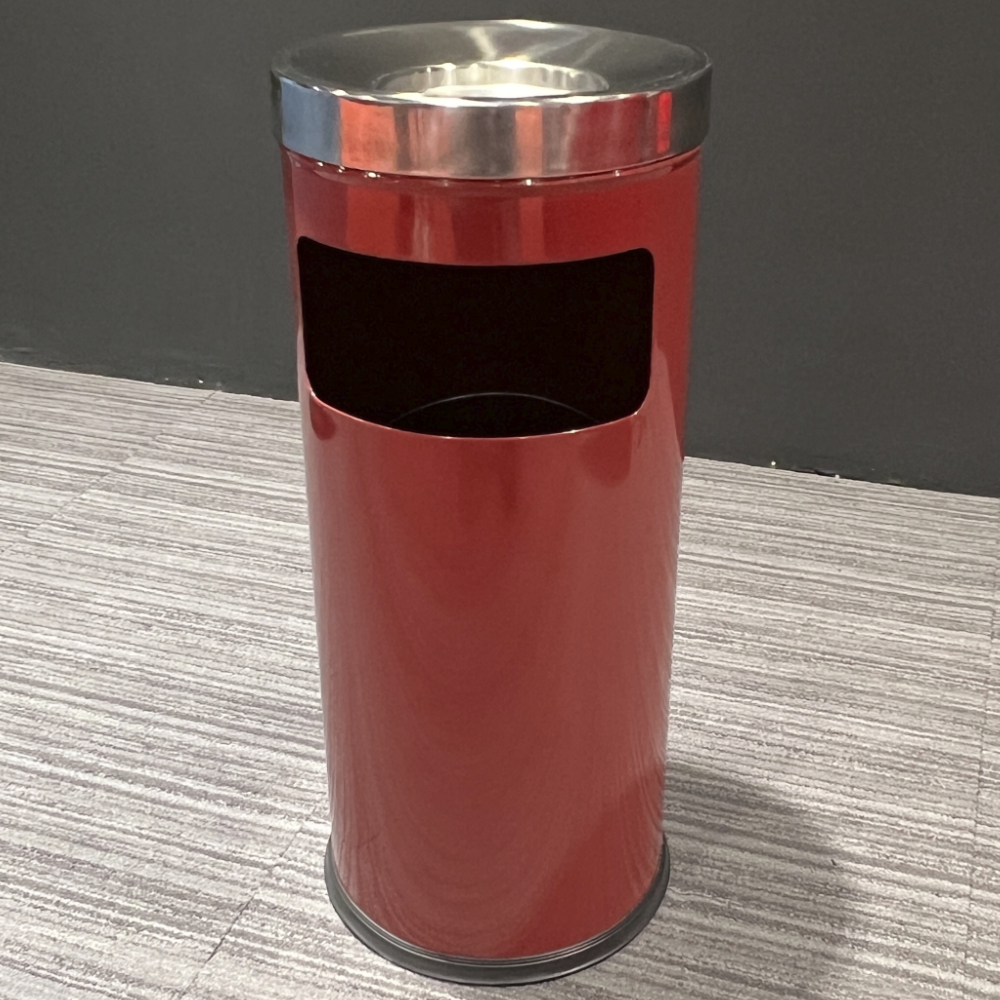 Poubelle cendrier cylindrique pour Home Cinéma finition argent / laqué rouge