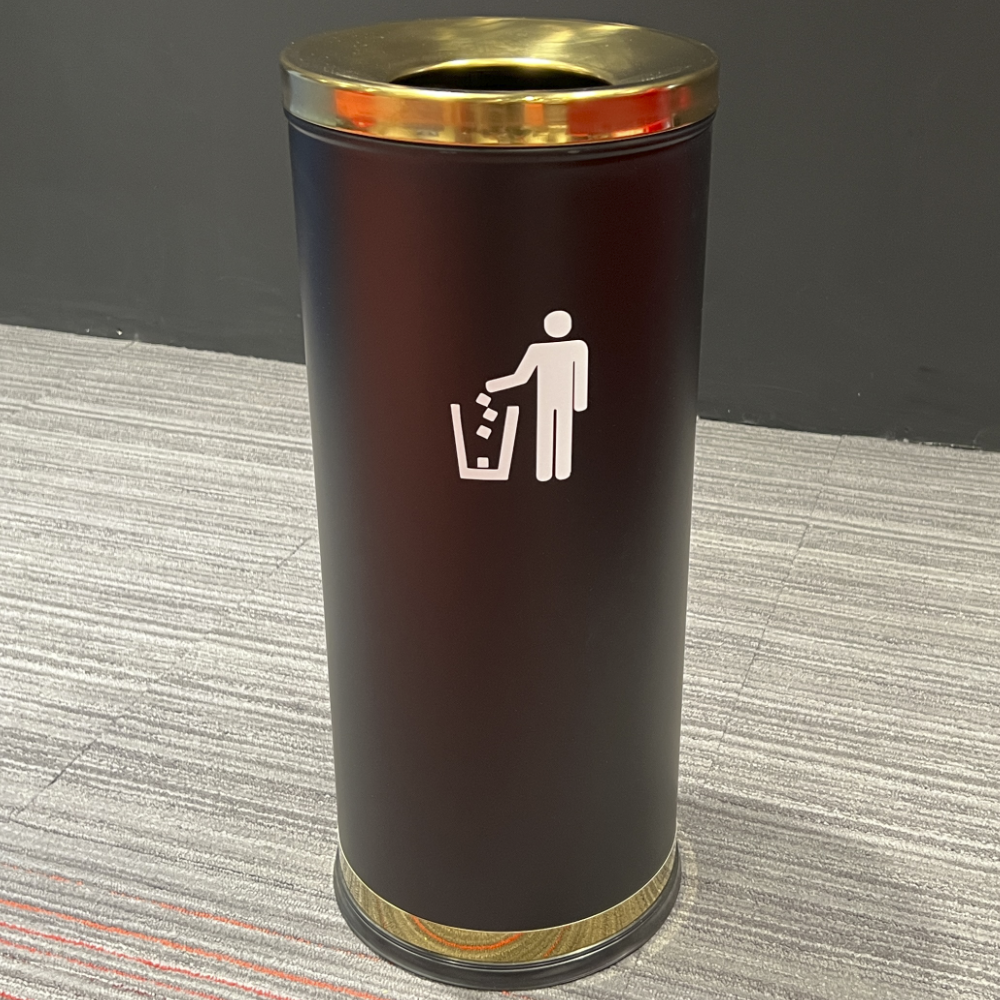Poubelle cylindrique pour Home Cinéma finition laiton / laqué noir
