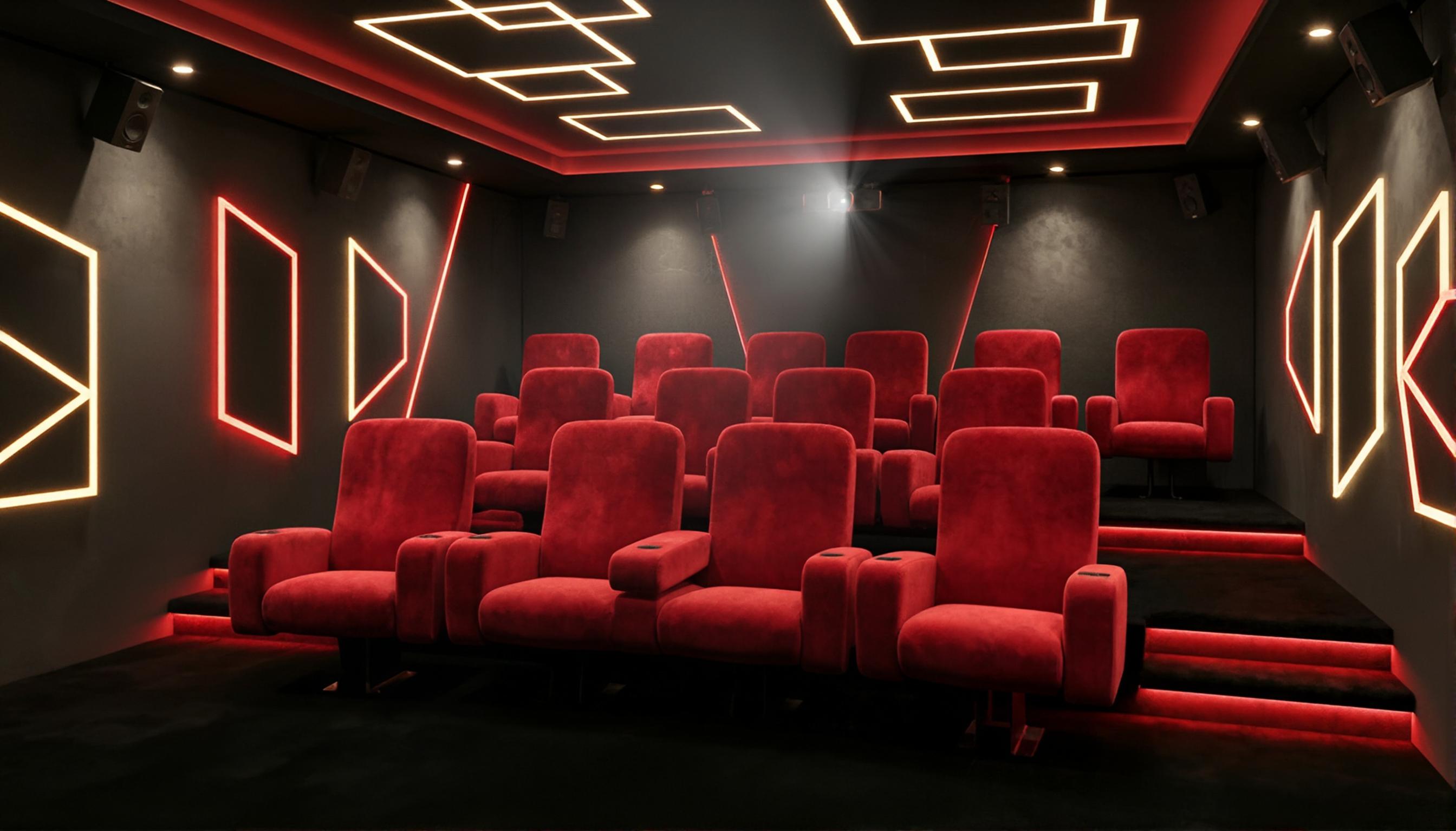 Salle de cinéma privée avec éclairage LED géométrique - CcomOciné