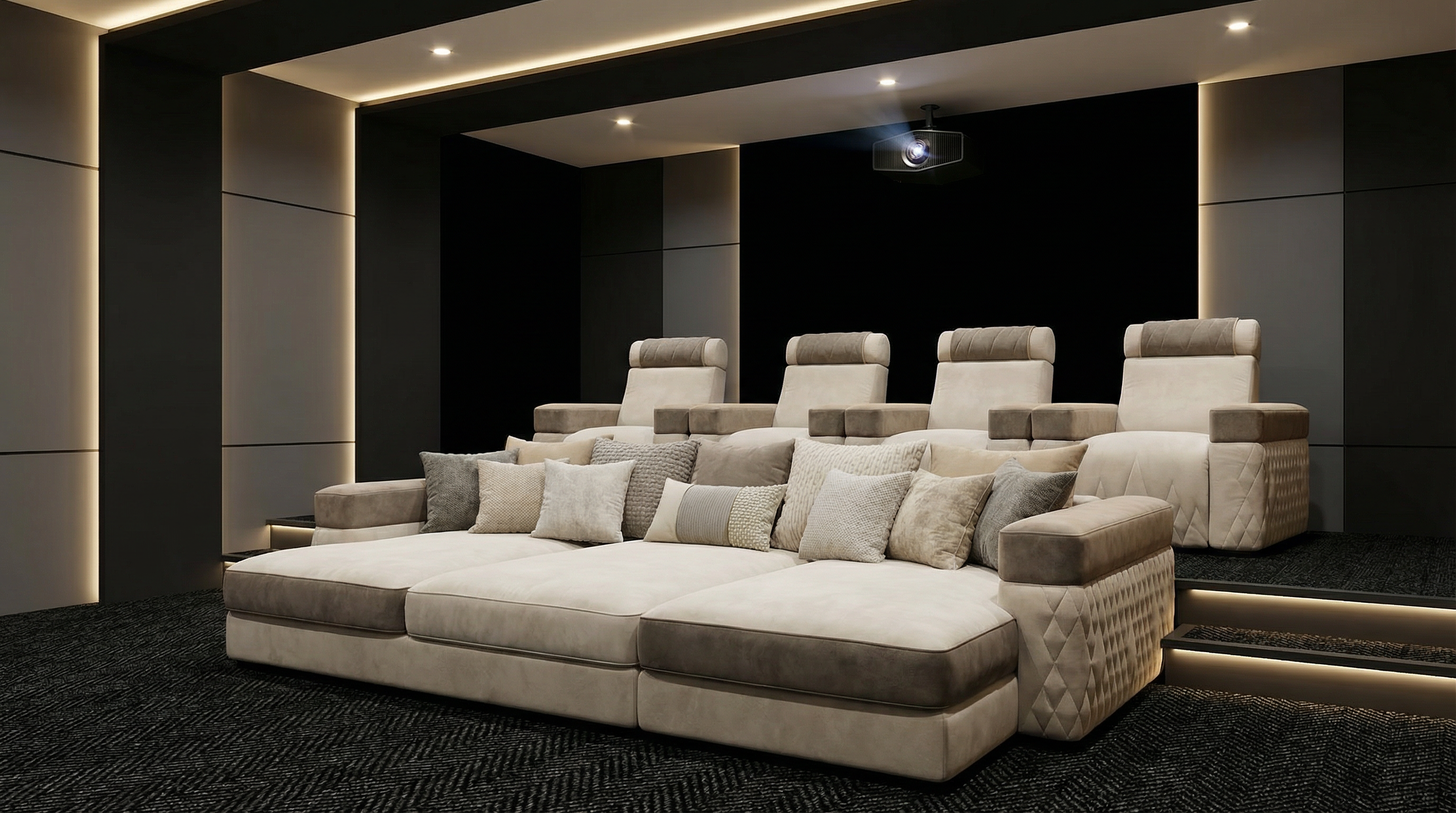 Salle de cinéma avec fauteuils NOVA en Alcantara