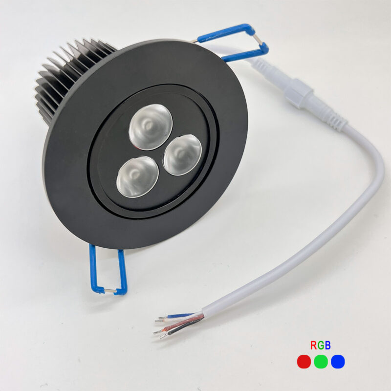 Spot noir encastrable orientable 9V 3x3W RGB