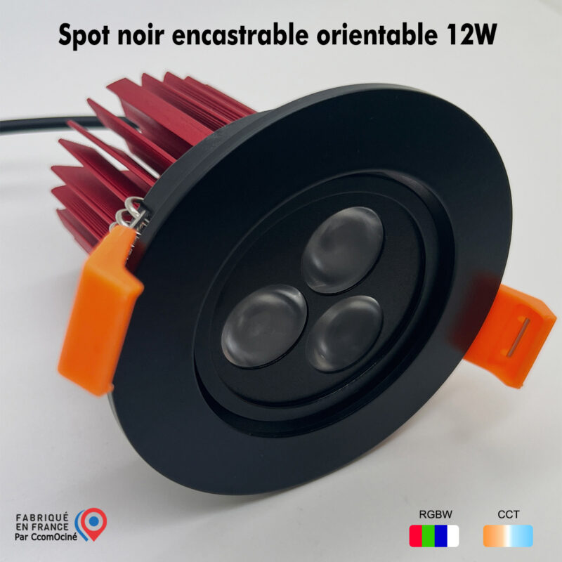 Spot noir encastrable orientable 12W RGBW
