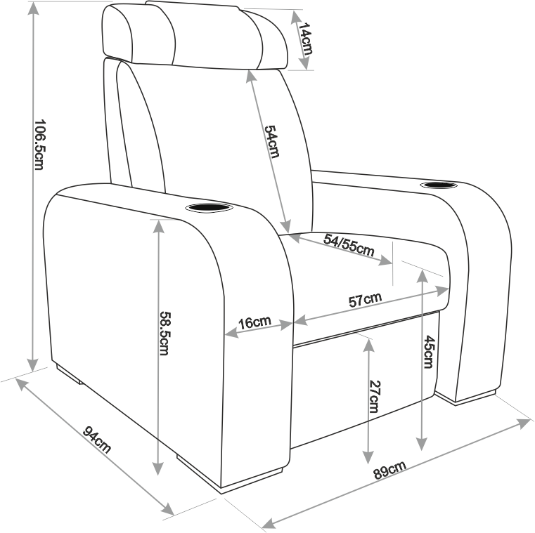 Dimensions du fauteuil Design - Vue fermé