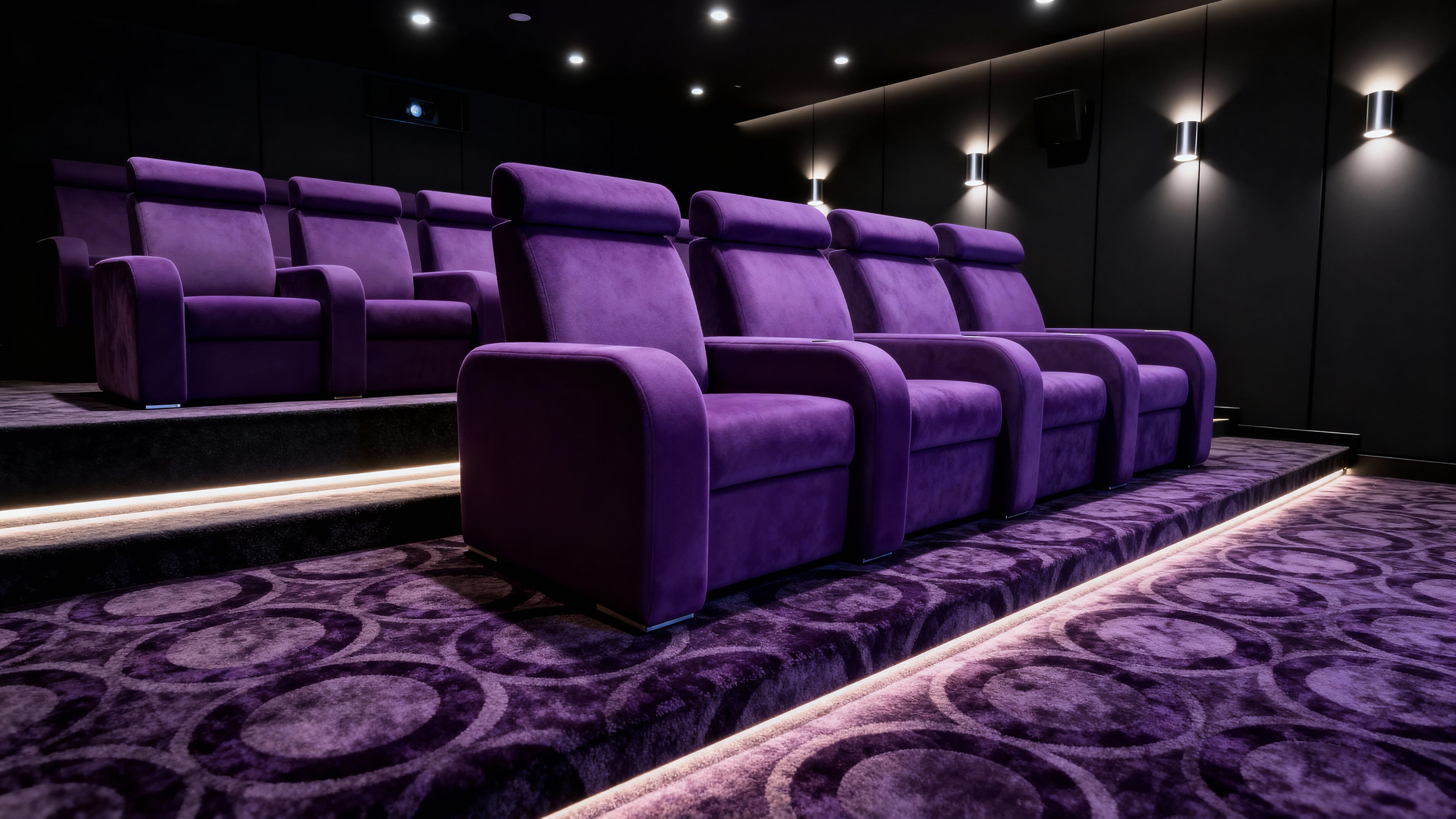 Salle home cinéma avec fauteuils Design Ultra violets