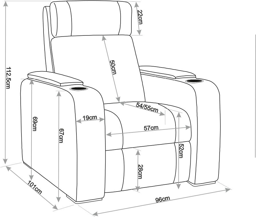 Dimensions du fauteuil Kosy - Vue de face