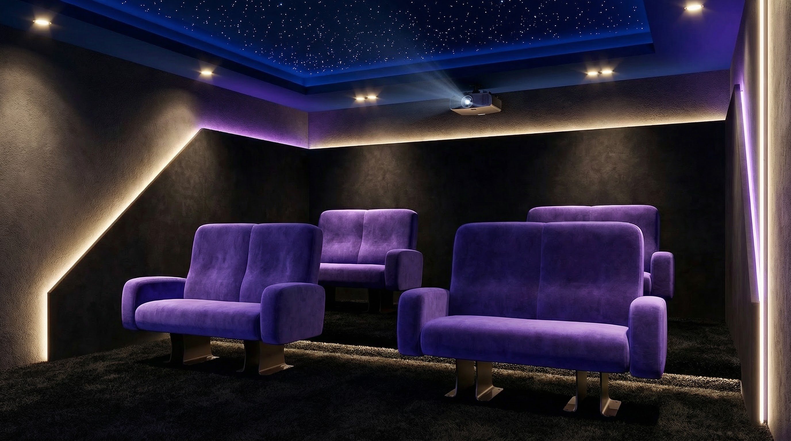 Salle home cinéma avec fauteuils Le Ciné DUO violet