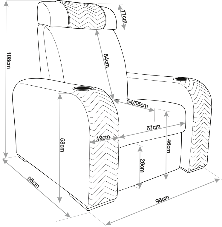 Dimensions du fauteuil Prestige - Vue de face
