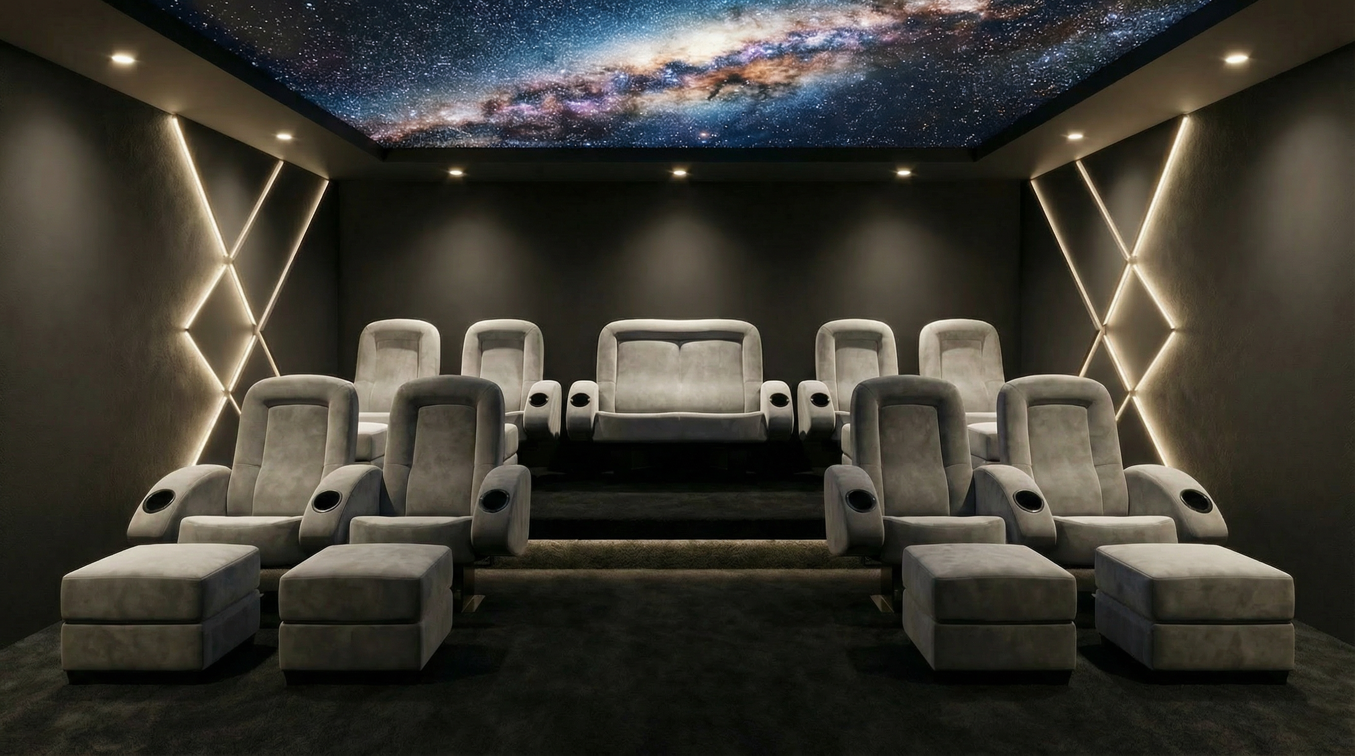 Salle de cinéma privée avec plafond voie lactée
