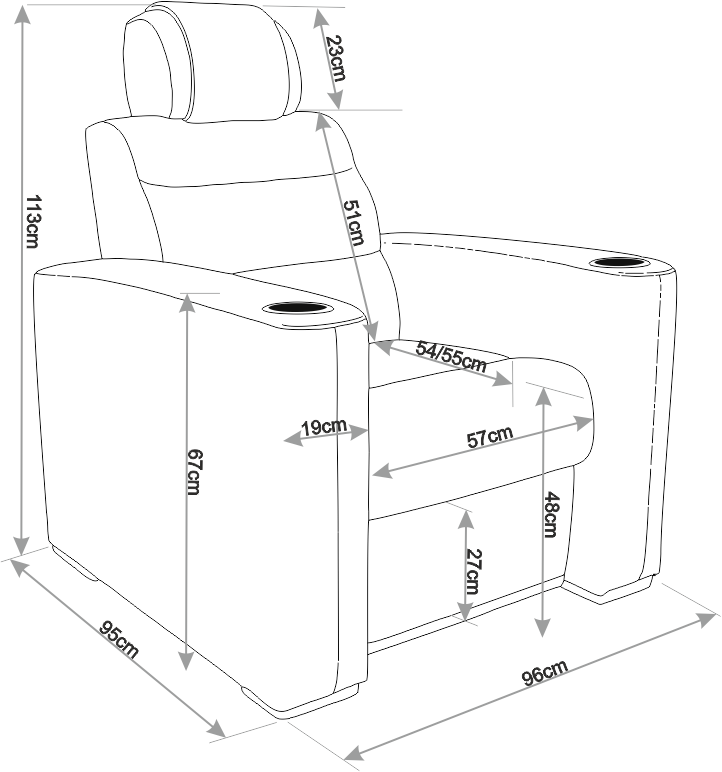 Dimensions du fauteuil Starship - Vue fermé