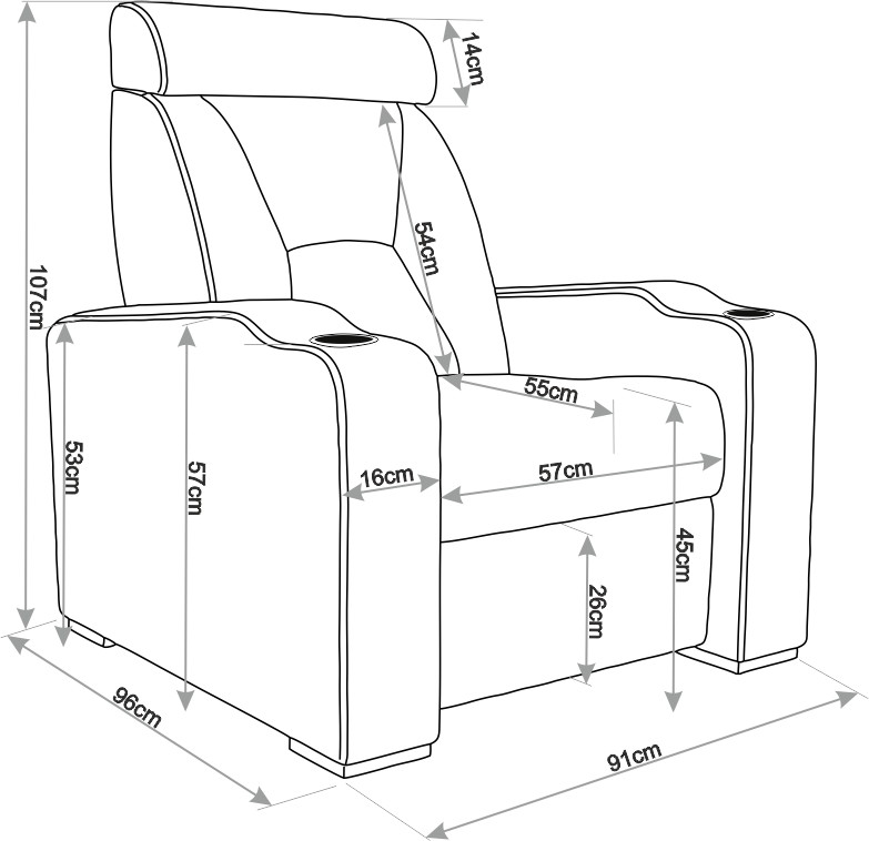 Dimensions du fauteuil VIP - Vue de face