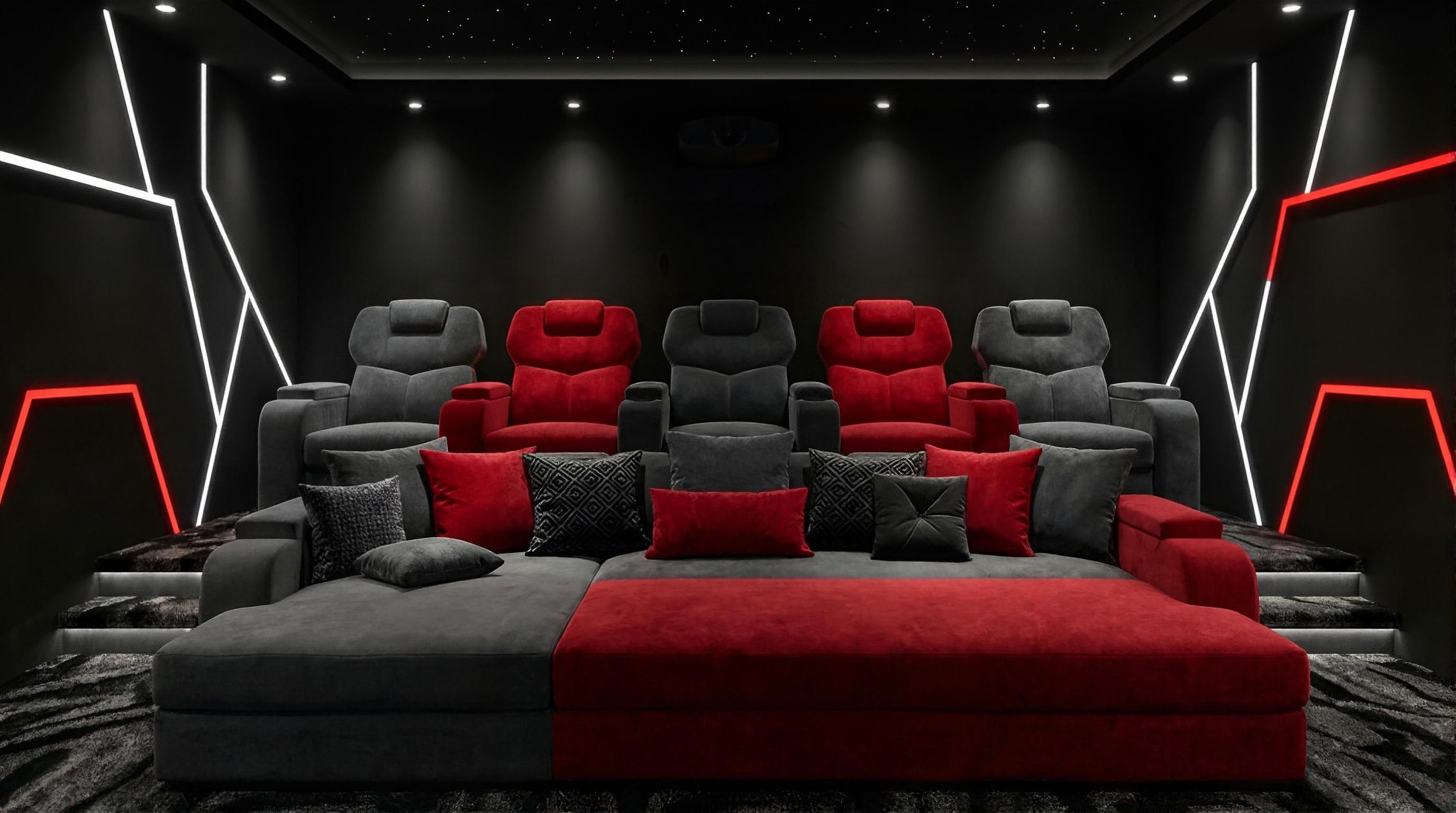 Salle home cinéma avec tissus luxueux